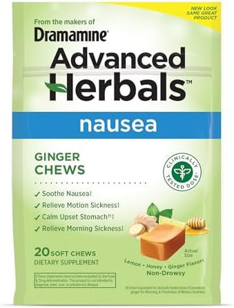 Dramamine Nausea Relief Ginger Chews 20 Count And Preggie Pop Drops Plus21 Dropsvitamin B6 For Morning Sickness & Nausea Relief