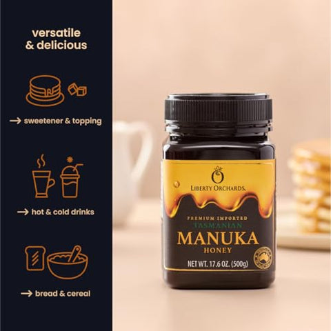Liberty Orchards Premium Manuka Honey Product of Australia Tasmanian, Non-GMO, Gluten Free, Daily Wellness Support, Natural Sweetness HONEY, 500g(17.6 oz)