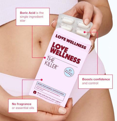 Love Wellness 600mg Boric Acid Vaginal Suppositories For internal use Fragrance free paraben free Individually wrapped for freshness Capsule shaped design Women s wellness