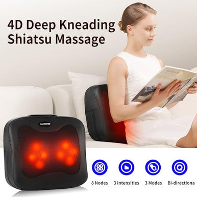 Masgre 2 In 1 Back Massager And Lumbar Support Pillow With Heat Shiatsu Massagers Deep Tissue Kneading Massage Pillows For Lower Back Leg Shoulder Pillow For Office Chair s For Mom Dad Women Men