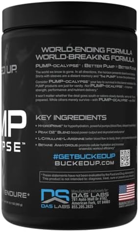 Bucked Up Pump-Ocalypse Blue Raz Nitric Oxide And L Arginine Supplement With Citrulline Malate Glycerpump Ultimate N.O. Booster Lean Muscle Support For Blood Flow Vascularity Hydration And Endurance