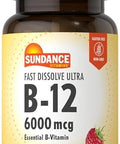 Sundance Fast Dissolve Vitamin B12 6000Mcg 30 Tablets Natural Berry Flavor Vegetarian Nongmo And Gluten Supplement