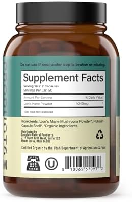 Complete Natural Products Organic Lion'S Mane Mushroom Capsules Vegan Gluten