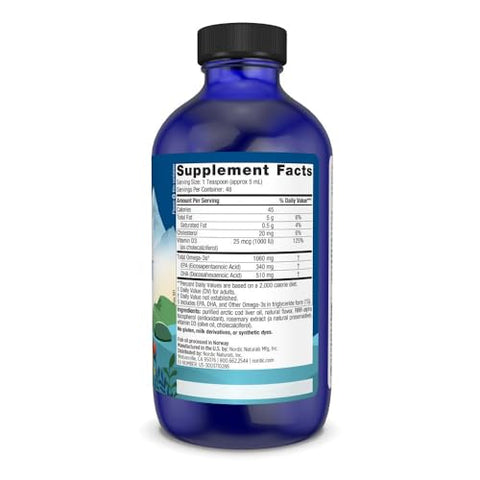 Nordic Naturals Arctic-D Cod Liver Oil Lemon - 8 Oz - 1060 Mg Total Omega-3S 1000 Iu Vitamin D3 - Epa & Dha - Heart Brain Bone Immune & Mood Support - Non-Gmo 48 Servings