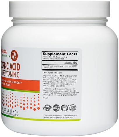 Nutribiotic Ascorbic Acid Vitamin C Powder 2.2 Lb Pharmaceutical Grade L-Ascorbic Acid 2000 Mg Per Serving Essential Immune & Antioxidant Collagen Support Supplement Vegan Gluten & Gmo
