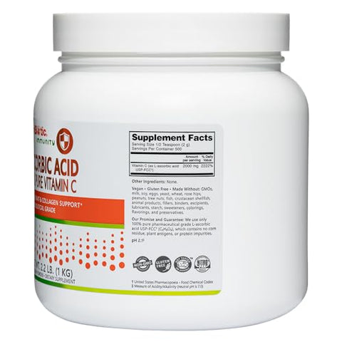 NutriBiotic Ascorbic Acid Vitamin C Powder 2.2 Lb Pharmaceutical Grade LAscorbic Acid 2000 Mg Per Serving Essential Immune and Antioxidant Collagen Support Supplement Vegan Gluten and GMO
