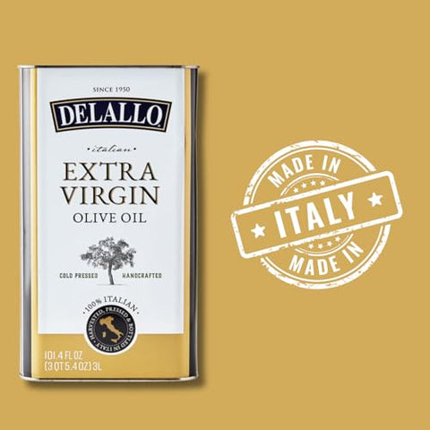 DeLallo Extra Virgin Olive Oil, Made in Italy, Bulk Size Container, Made with Cold Pressed Olives, Non-GMO, Kosher, Vegan, All Natural, 3 Liter Can