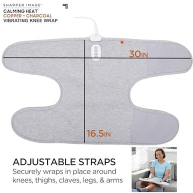 Calming Comfort Calming Heat Knee Wrap By Sharper Image Weighted Copper & Charcoal Heating Pad Auto Shut-Off Feature For Holidays Women & Men 2 Heat & 5 Vibrating Massage Settings 30.3 X 16.5