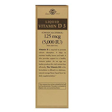 Solgar Liquid Vitamin D3 125 Mcg (5 000 Iu) - 2 Fl Oz - Delicious Natural Orange Flavor - Helps Maintain Healthy Bones & Teeth - Immune System Support - Gluten Free Dairy Free Kosher - 59 Servings