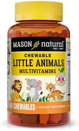 Mason Natural 'Little Animals' Kids Chewable Multivitamins Animal Shaped Children'S Daily Multivitamin With Vitamin A C D B1 B2 B3 B6 Folate & B1260 Tablets