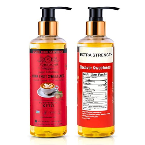 SubSugar Pure Monk Fruit Sweetener Home & Travel Bundle ÃƒÂ¢Ã¢â€šÂ¬Ã¢â‚¬Å“ 250ml Liquid Monk Fruit Drops + 30ml Travel Size ÃƒÂ¢Ã¢â€šÂ¬Ã¢â‚¬Å“ No Erythritol, Zero Sugar, Keto Friendly