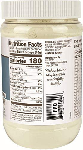 PB2 Performance Almond Protein Powder with Madagascar Vanilla 1 lb/16 oz Jar 20g of Vegan Plant Based Protein Powder Non GMO Gluten Non Dairy