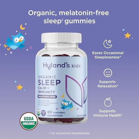 Hyland'S Kids Melatonin Organic Sleep Aid Gummies With Calm & Immune Support With Vitamin C Zinc Elderberry Lemon Balm & Chamomile Helps With Sleeplessness & Restlessness 60 Vegan Gummies