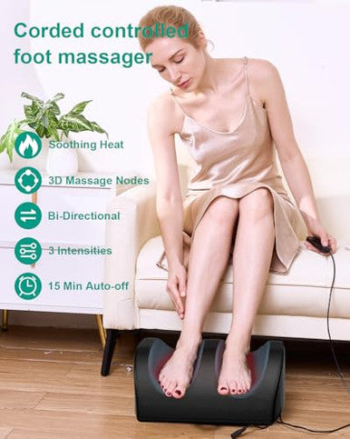 Lingteng Foot Massager With Heat And Foot Massage Electric Foot Massager With Cord Remote Control Birthday s For Mom And Dad (Black - Corded Electric)