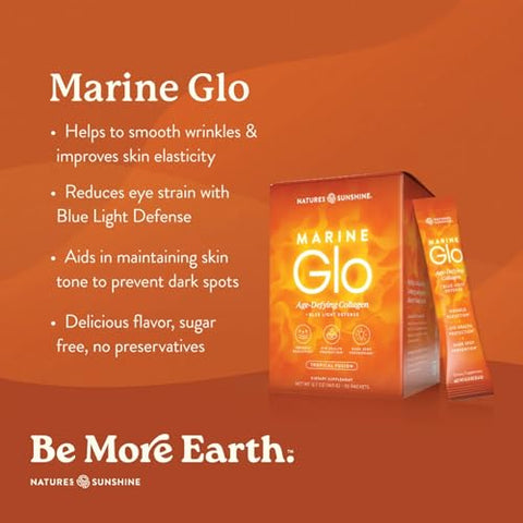 Nature'S Sunshine Marine Glo Collagen - Defend Against Blue Light Support For Skin & Eye Health Reduce Wrinkles 30 Stick Packs