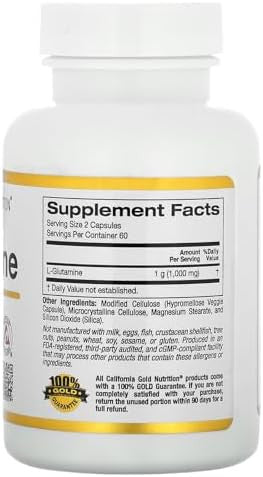 California Gold Nutrition Lglutamine Ajipure 1000 Mg 120 Veggie Capsules (500 Mg Per Capsule)
