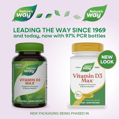 Nature'S Way Vitamin D3 Max Supports Healthy Bones And Teeth Supports Immune Health 125Mcg Per Serving 240 Softgels