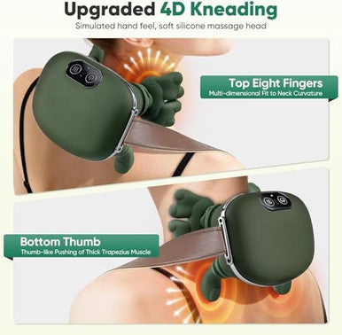 Dr.Bunordle Neck Massager With Finger Kneading Deep Tissue Neck & Shoulder Massager 4D Palm-Kneading Massage With Heat Wearable Strap Gentle Warmth For Stress & Tension Relief