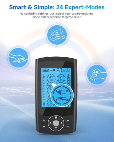 Homchy Tens Unit Muscle Stimulator 24 Modes Dual Channel Tens Ems Machine For Muscle Tension And Back Relief Rechargeable Pulse Massager With Timer 6 Upgraded Pads For Neck Shoulder Leg And Knee