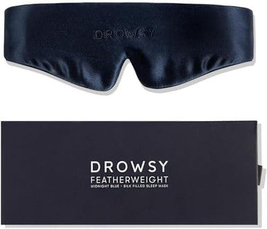Drowsy Featherweight Silk Sleep Mask " Luxury Blackout Eye Mask For Sleeping & Travel 100% Mulberry Silk Lightweight Comfort Adjustable Strap Protects Skin & Hair Midnight Blue