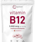 Micro Ingredients Vitamin B12 5000 Mcg Methylcobalamin 240 Chewable Tablets Fast Dissolve Natural Strawberry Flavor Vegan Non-Gmo Gluten Free