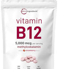 Micro Ingredients Vitamin B12 5000 Mcg Methylcobalamin 240 Chewable Tablets Fast Dissolve Natural Strawberry Flavor Vegan Non-Gmo Gluten Free