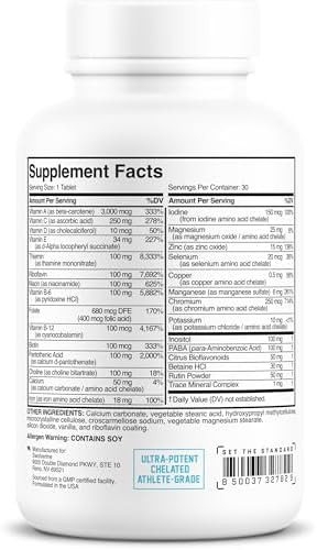 Swolverine Multivitamin for Men and Women High Potency Daily Vitamins with BComplex Antioxidants Minerals Inositol and PABA Energy Immune Metabolic and Performance Support (30 Tablets)
