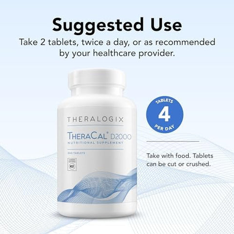 Theralogix Theracal D2000 Bone Health Support Supplement With Calcium Magnesium Vitamin D3 Vitamin K2 & Boron 90Day Supply Nsf 360 Tablets
