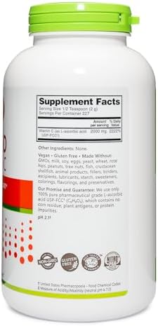 Nutribiotic Ascorbic Acid Vitamin C Powder 16 Oz Pharmaceutical Grade L-Ascorbic Acid 2000 Mg Per Serving Essential Immune & Antioxidant Collagen Support Supplement Vegan Gluten & Gmo