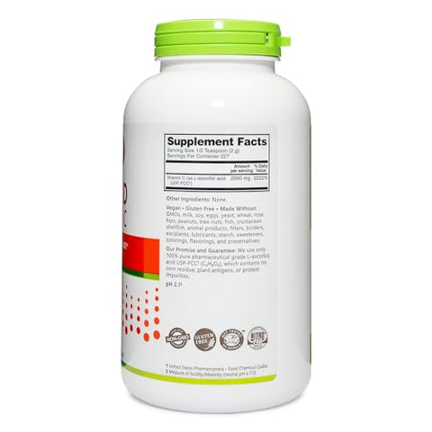 NutriBiotic Ascorbic Acid Vitamin C Powder Pharmaceutical Grade LAscorbic Acid 2000 Mg Per Serving Essential Immune and Antioxidant Collagen Support Supplement Vegan Gluten and GMO 16 Oz