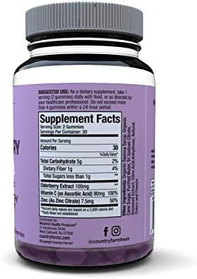 Country Farms Elderberry Gummies With Vitamin C And Zinc Supports Healthy Immune System Rich In Antioxidants Triple Action Immune Blend Berry Flavor 60 Gummies 30 Servings
