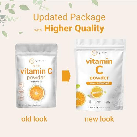Micro Ingredients Pure Vitamin C Powder 2.2Lbs (1Kg) Unflavored Ascorbic Acid Supplements Vitamins For Women and Men NonGmo Gluten