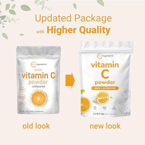 Micro Ingredients Pure Vitamin C Powder 2.2Lbs (1Kg) Unflavored Ascorbic Acid Supplements Vitamins For Women & Men Non-Gmo Gluten Free
