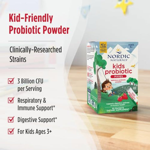 Nordic Naturals Kids Probiotic Quick Melt Powder Mixed Berry - 30 Packets - 3 Billion Cfu - Digestive Wellness Immune Support - Non-Gmo Vegan 30 Servings