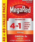 Megared Advanced 4In1 2X Concentrated 500Mg Omega3 Fish Oil & Antarctic Krill Oil With Fatty Acid Epa/Dha Supports Heart Brain Joints Eye Health 80 Count Softgels (2 Pack)