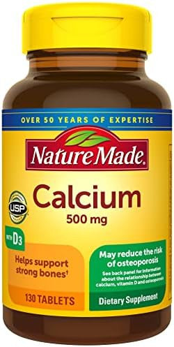 Nature Made Calcium 500 Mg With Vitamin D3, Dietary Supplement For Bone Support, 130 Tablets
