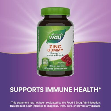 Nature'S Way Zinc Gummies, Daily Immune Support Gummies, 100% Daily Value Zinc Per Gummy, Mixed Berry Flavored, 120 Gummies (Packaging May Vary)