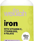 Wellah Iron Supplement For Women (65Mg) 180 Capsules With Vitamin C Vitamin B12 and Folate