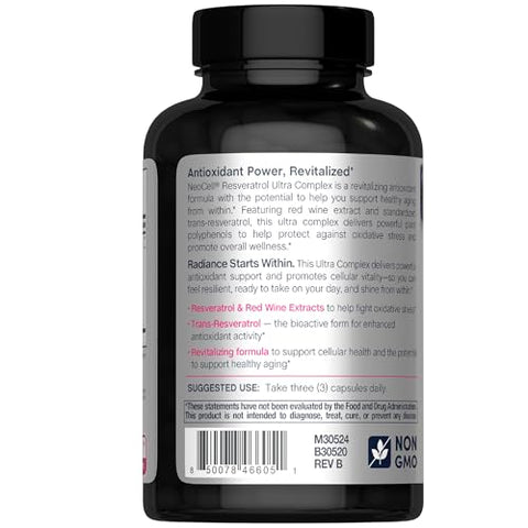 Neocell Resveratrol Supplement 180 Capsules Trans Resveratrol Complex Extra Strength With Grape And Red Wine Extract