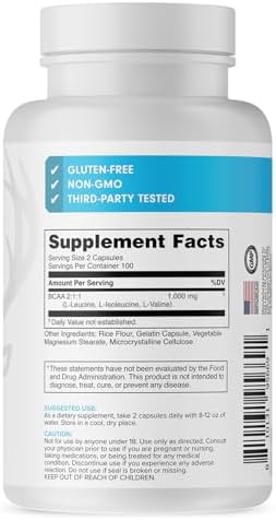 Bucked Up Bcaa 2:1:1 Capsules Branched Chain Amino Acids Supplement 1000Mg Per Serving Gluten Non Gmo Third Party Tested Bcaa Supplement 100 Servings (200 Capsules)
