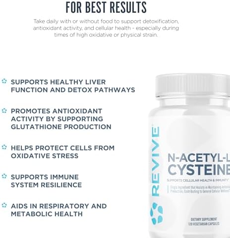 Revive Md Nac Supplement For Men & Women - N-Acetyl Cysteine Supports Respiratory Cardiovascular & Cellular Health - Antioxidant & Immune Support - 120 Capsules
