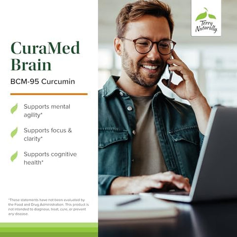 Terry Naturally Curamed Brain Dietary Supplement To Support Clarity & Focus Brain Health Supplement With Curcumin & Turmeric Essential Oil To Aid Concentration 60 Softgels (2 Pack)