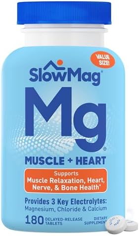 Slowmag Muscle & Heart Magnesium Chloride Supplement With Calcium 180 Count Supports Muscle Relaxation Heart Nerve & Bone Health High Absorption (Pack Of 2)