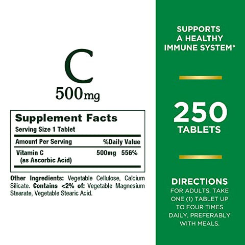 Nature'S Bounty Vitamin C 500MgSupports A Healthy Immune SystemDaily Vitamin Supplement250 Vegetarian Tablets(Pack Of 2)