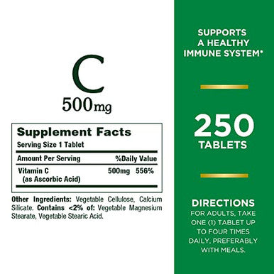 Nature'S Bounty Vitamin C 500MgSupports A Healthy Immune SystemDaily Vitamin Supplement250 Vegetarian Tablets(Pack Of 2)