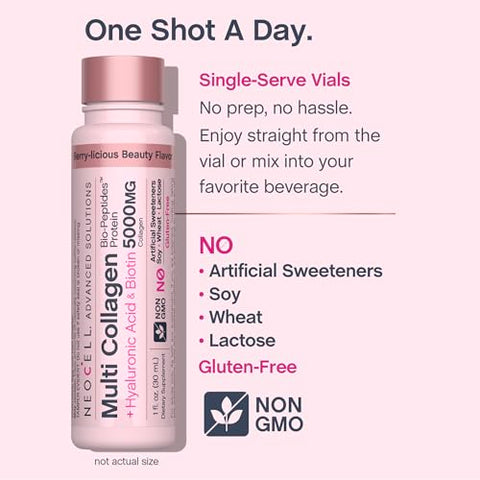 Neocell Multi Collagen Peptides Liquid 6 Vials With Hyaluronic Acid And Biotin Advanced Formula Complex Beauty Supplement Hair Skin And Nails