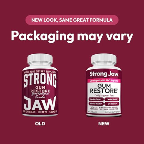 Strong Jaw Gum Restore - Gum Repair For Receding Gums Teeth Magnesium Supplements Oral Care Remineralizing Dental Health Vitamins For Adults 1 Month Supply 180 Capsules Made In Usa
