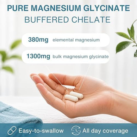 Igennus Highest Strength FastActing Chelated Magnesium Glycinate 1300mg 380mg Elemental 90 Servings Pure and Clean Buffered Magnesium Bisglycinate Vegan 180 Capsules