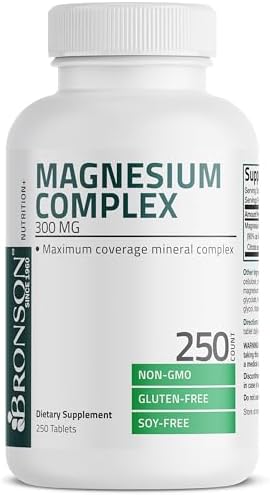 Bronson Triple Magnesium Complex Maximum Coverage 300mg NonGMO Formula 250 Tablets