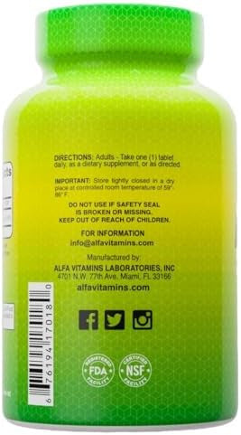 Alfa Vitamins Folic Acid 800 Mcg Dietary Supplement Natural Folate Helps Supports Cardiovascular Health Metabolism Brain & Proper Development Of Fetus During Pregnancy 100 Tablets